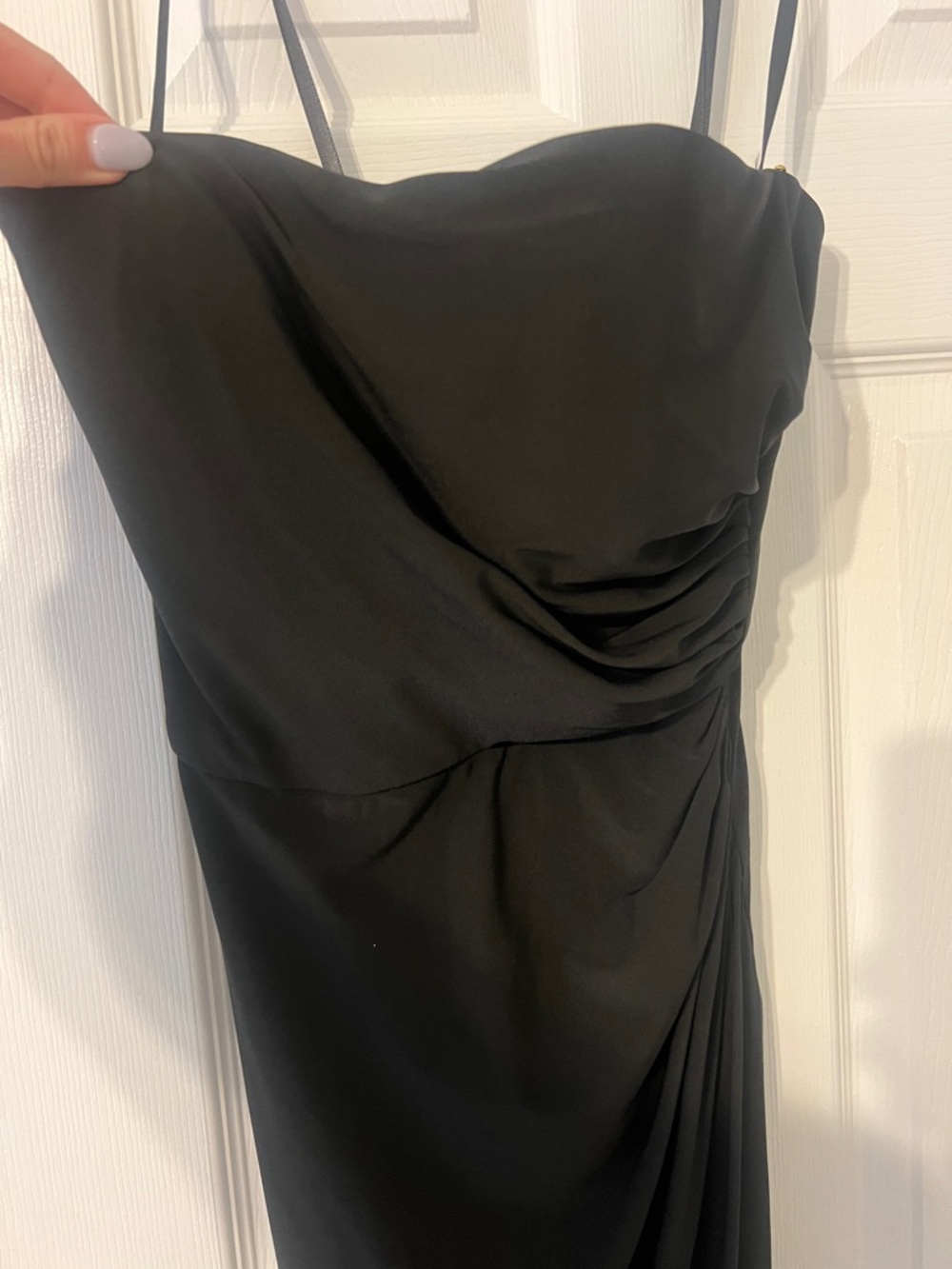 La Femme Black Strapless Draped Evening Gown - Picture 4 of 5